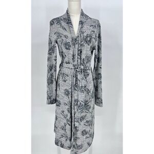 Latched Mama Maternity Robe Gray Floral Print Pockets Nursing Stretchy Size XS/S